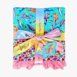 Posh Peanut x Lisa Frank Dancing Dolphins Hearts Ruffled Luxe Patoo Blanket NWT